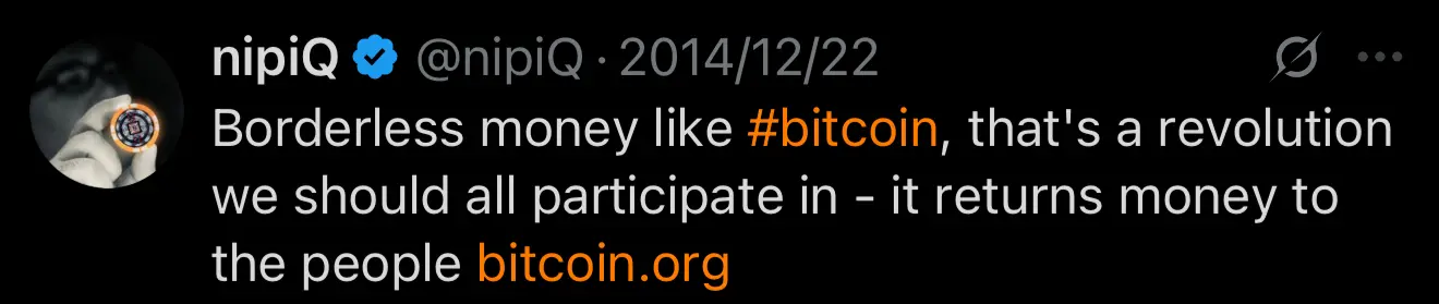 nipiQ tweet: Borderless money like #bitcoin, that's a revolution we should all participate in – it returns money to the people bitcoin.org